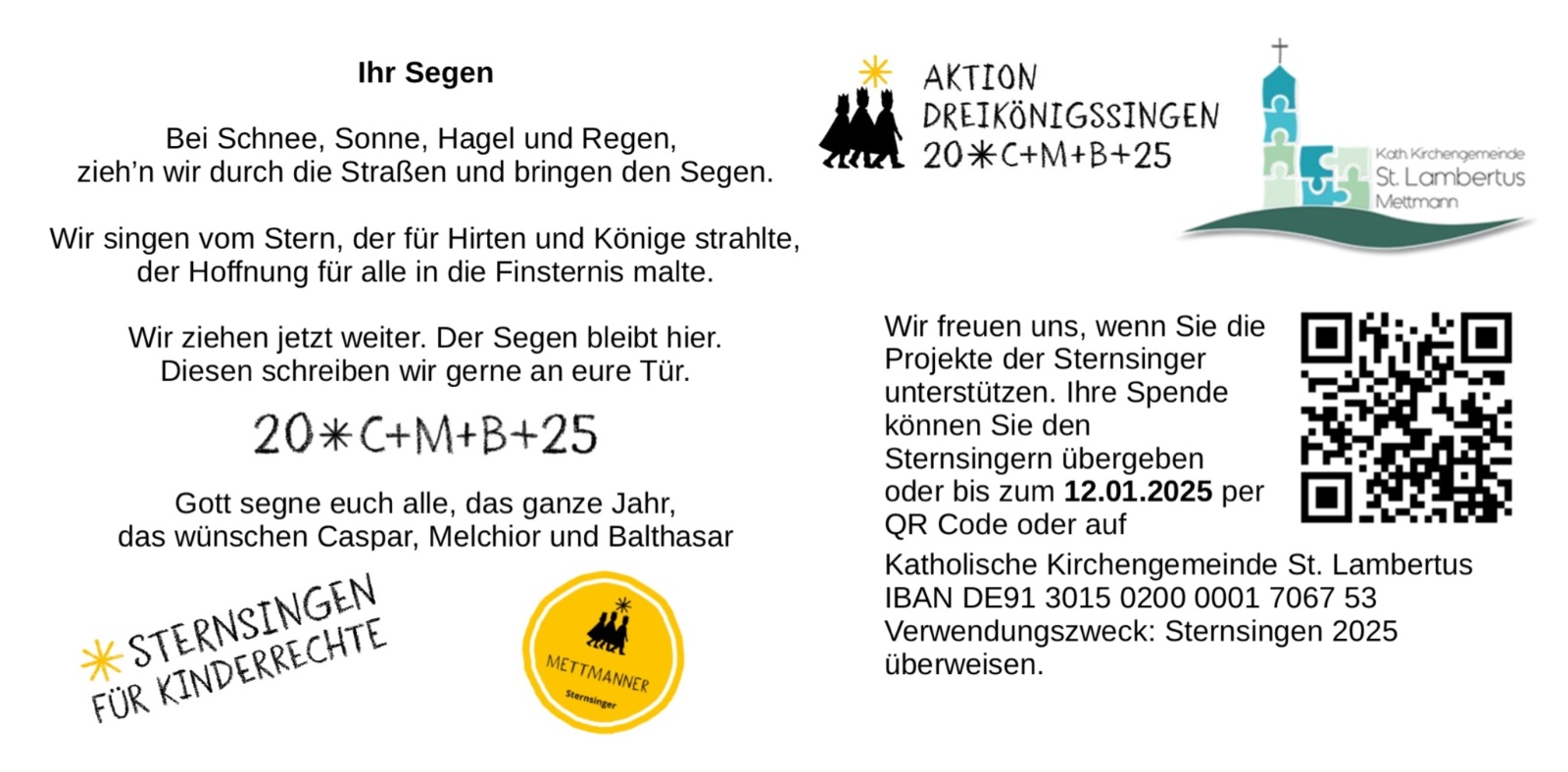 Segensbrief der Sternsinger 2025