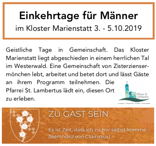 Männer Einkehrtage 2019 Titelbild (c) Pfarrei St. Lambertus Mettmann