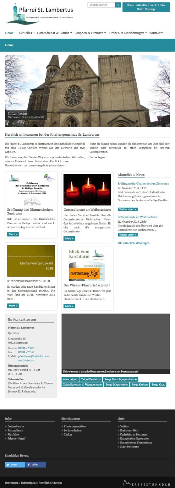 Neue Homepage Übersicht (c) Pfarrei St. Lambertus Mettmann