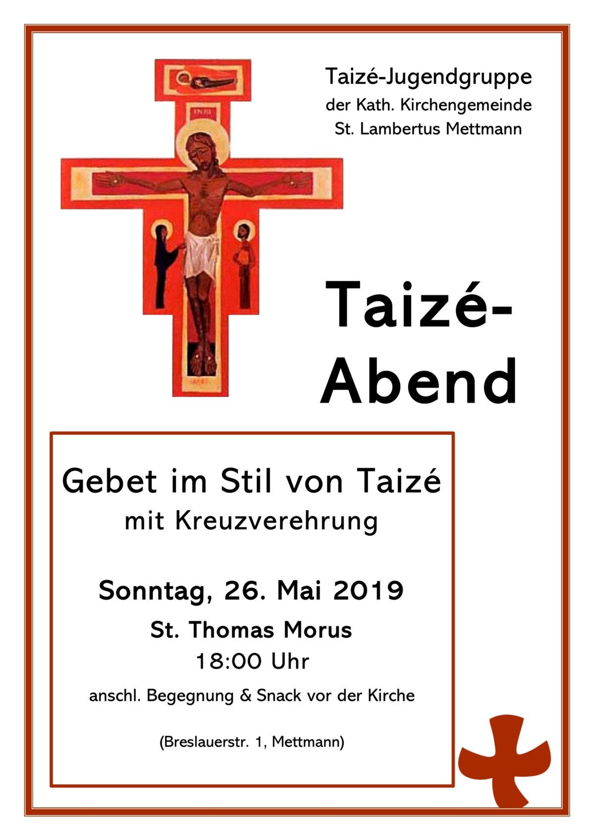 TaizeGebet Plakat 19-05-26 (c) Pfarrei St. Lambertus Mettmann